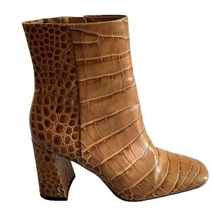 Sam Edelman Womens Ankle Boots Size 6.5 Brown Crocodile Square Toe Block Heel